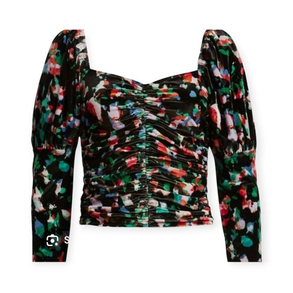 Open Edit Holiday Velvet Floral Sweetheart Ruched Party Top Medium NWOT - Picture 2 of 12